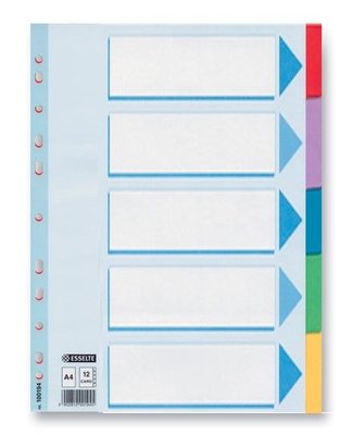 Rozlišovač A4 papírový 5-barevný s rejstříkem