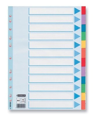 Rozlišovač A4 papírový 12-barevný s rejstříkem